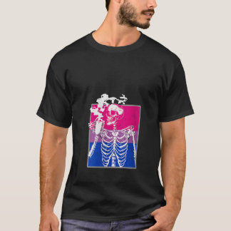 Camiseta Mulheres Sinalizador bissexual Skeleton Paz Café L