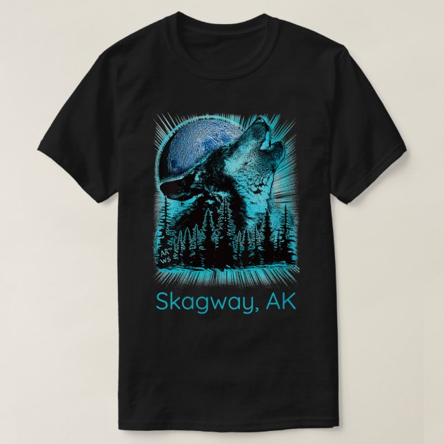 Camiseta Mulheres Skagway Alaska Howling Wolf Moon Forest N (Frente do Design)