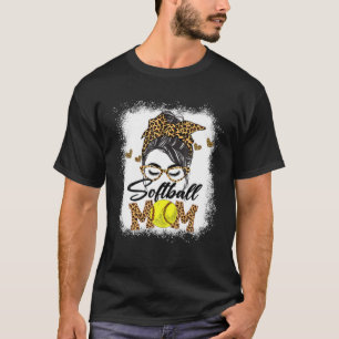 Camiseta Mulheres Softball Mãe Garoto Leopardo Mensagem Bun