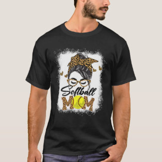 Camiseta Mulheres Softball Mãe Garoto Leopardo Mensagem Bun