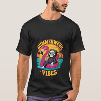 Camiseta Mulheres Summerentre Vibes Skeleton Flamingo Float