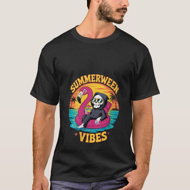 Camiseta Mulheres Summerentre Vibes Skeleton Flamingo Float (Frente)