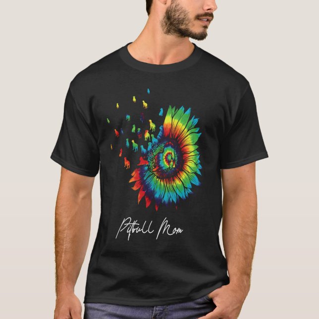 Camiseta Mulheres Sunflower Pitbull Mãe Tie Dye Cachorro Lo (Frente)