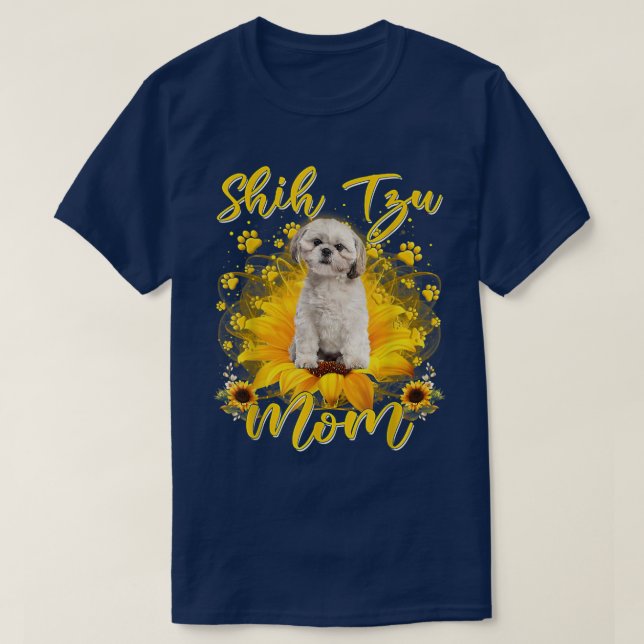 Camiseta Mulheres Sunflower Shih Tzu Mãe Cachorro Povoado M (Frente do Design)
