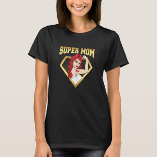 Camiseta Mulheres Super Mãe Forte Mulheres Cabelo Vermelho 