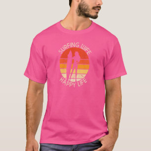 Camiseta Mulheres surfando esposa feliz Vida praia passa pa