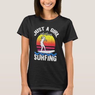 Camiseta Mulheres Surfistas Surf Pôr do Sol Apenas Uma Garo