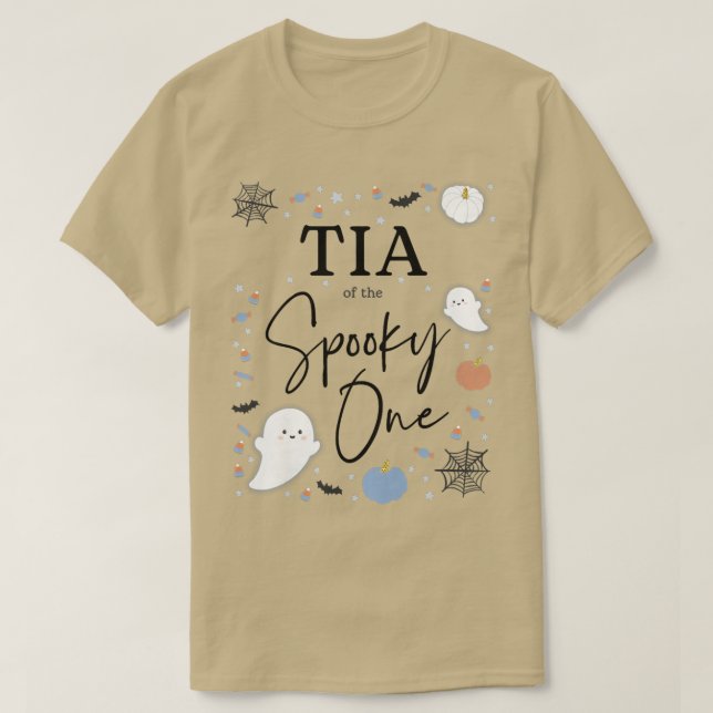 Camiseta Mulheres Tia do Spooky One First Birthday Blue B (Frente do Design)