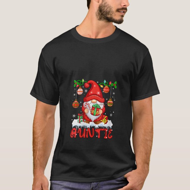 Camiseta Mulheres Tia Natal Gnomo Luzes Coloridas Matam (Frente)