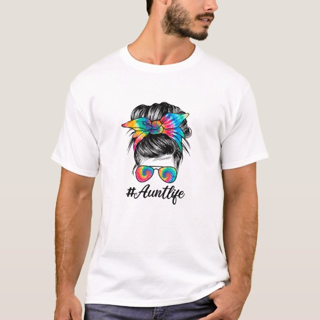 Camiseta Mulheres Tia Vida Mensagem Cabelo de Arco Óculos d (Frente)