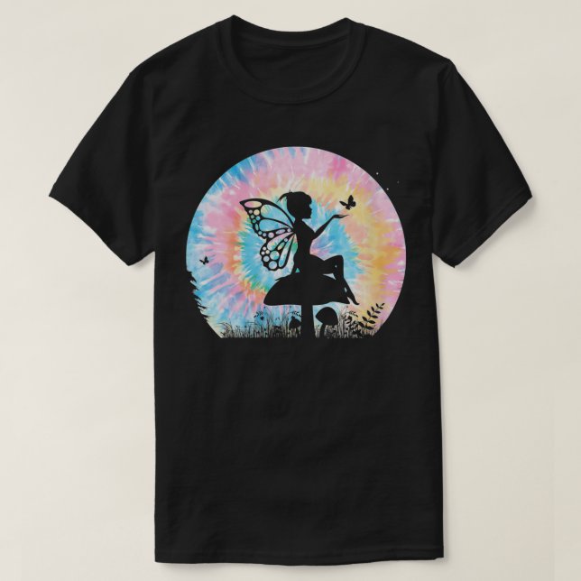 Camiseta Mulheres Tie Dye Butterfly Fada Mágica na Floresta (Frente do Design)