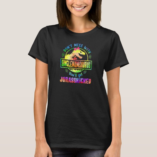 Camiseta Mulheres Tie Dye Momsaurus Dia de as mães Rex D (Frente)
