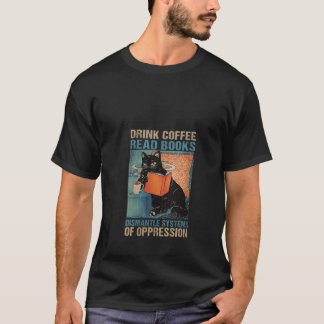 Camiseta Mulheres Tomam Café Lendo Livros Desmantelar Siste