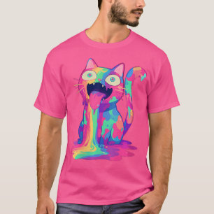 Camiseta Mulheres Trippy Party Crazy Rainbow Cat Edm Festiv