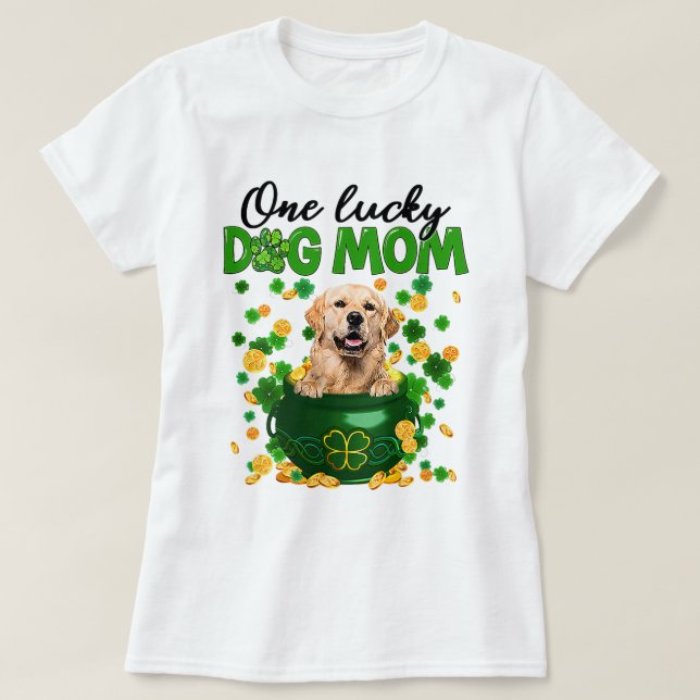 Camiseta Mulheres Um Cachorro Sortudo Mãe Ouro Retriever Mã (Frente do Design)