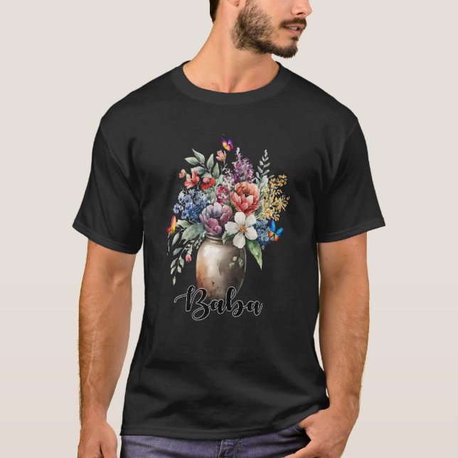 Camiseta Mulheres Vases de Flores Selvagens Borboletas Baba (Frente)