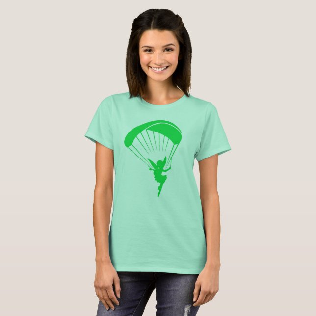 Camiseta Mulheres verdes do Tshirt do duende do parapente (Frente Completa)