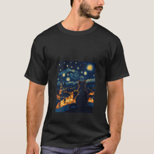 Camiseta Mulheres Vincent van Gogh Black Cat Starry Night A