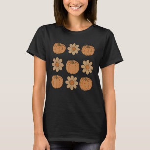 Camiseta Mulheres Vintage Groovy Floral Pumpkin Queda outon