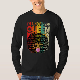 Camiseta Mulheres Vintage Melanin Afro Novembro Rainha Pret