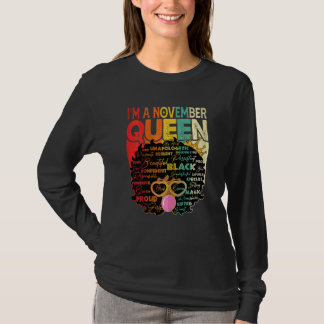 Camiseta Mulheres Vintage Melanin Afro Novembro Rainha Pret