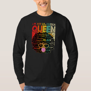 Camiseta Mulheres Vintage Melanin Afro Outubro Rainha Preta