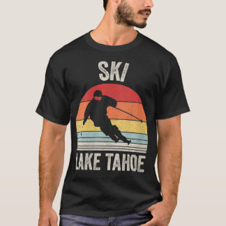 Camiseta Mulheres Vintage Retro Ski Lake Tahoe Snow Ski VNe