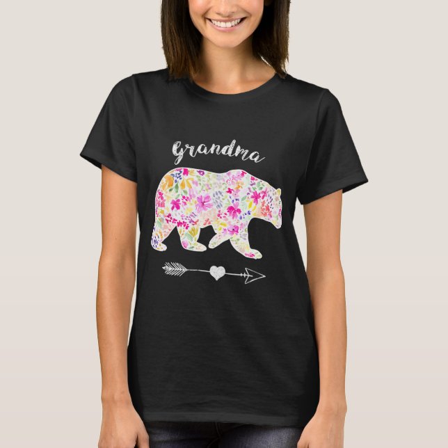 Camiseta Mulheres Vovó Floral Urso Dia de as mães Engraçado (Frente)