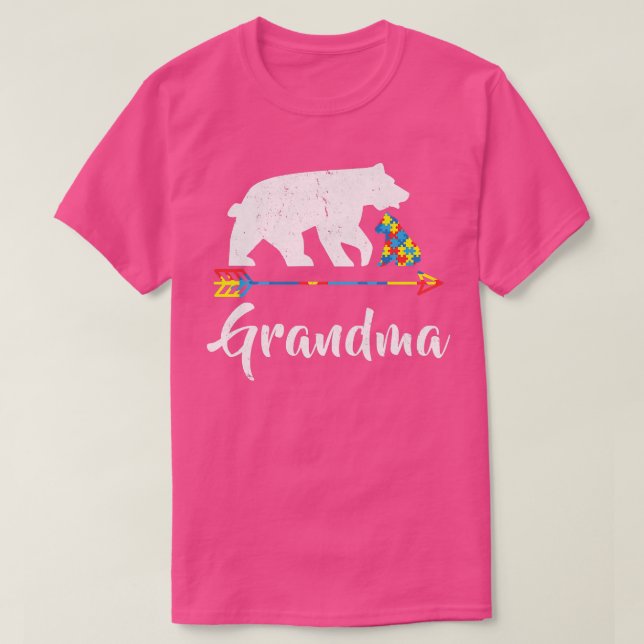 Camiseta Mulheres Vovó Urso Autismo Sensibilização Orgulhos (Frente do Design)