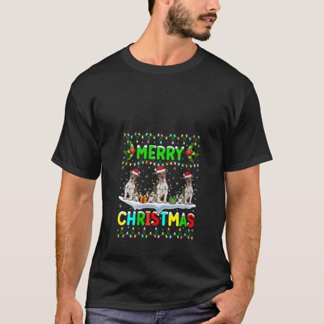 Camiseta Mulheres Xmas Lighting Santa Hat Feliz Natal Jac (Frente)