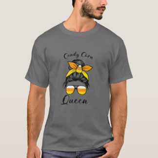 Camiseta Mulheres XNX3 Candy Corn Queen Messy Bun Girls Can