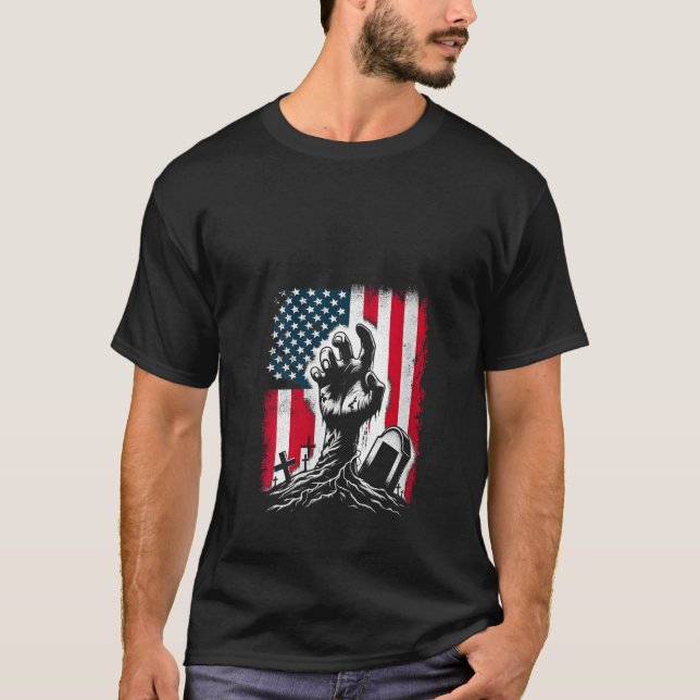 Camiseta Mulheres Zombie Manda Bandeira Americana Patriótic (Frente)