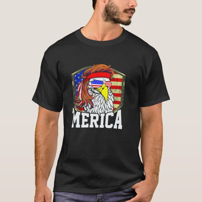Camiseta Mullet Eagle Bald Eagle Engraçado 4 de julho, Sequ (Frente)