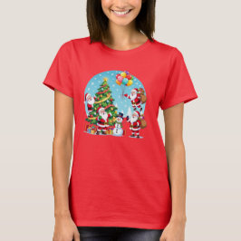 Camiseta **“Multi-Santa Christmas Fun – 3D Cartoon Transpar