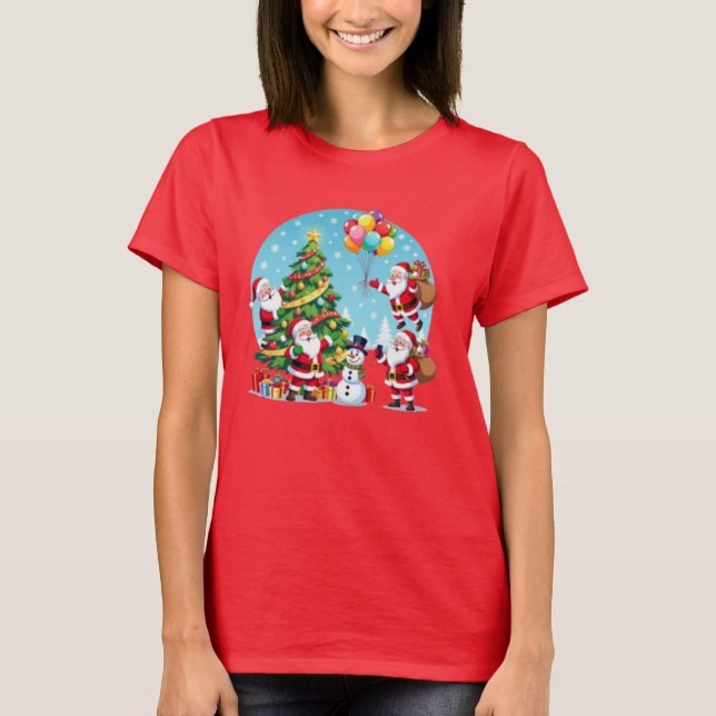 Camiseta **“Multi-Santa Christmas Fun – 3D Cartoon Transpar (Frente)
