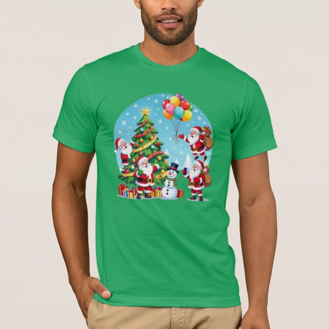 Camiseta **“Multi-Santa Christmas Fun – 3D Cartoon Transpar (Frente)