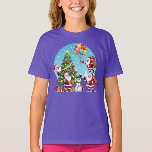 Camiseta **“Multi-Santa Christmas Fun – 3D Cartoon Transpar (Frente)