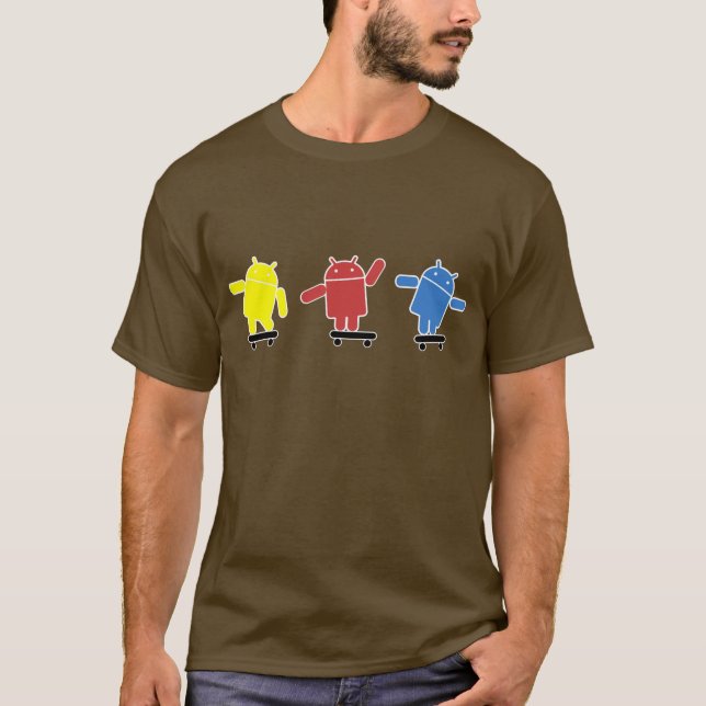 Camiseta Multi skater colorido do Android (Frente)