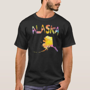 Camiseta Multicolor Watercolor Alaska State Map Digital Art
