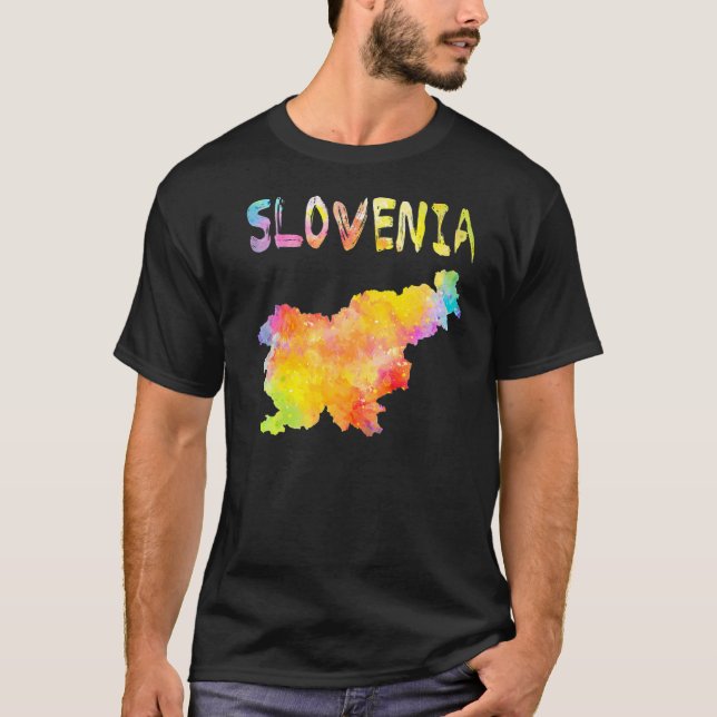 Camiseta Multicolor Watercolor Eslovênia Map Digital Trabal (Frente)