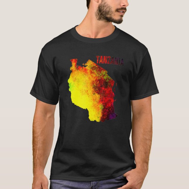 Camiseta Multicolor Watercolor Tanzânia Map Digital Trabalh (Frente)