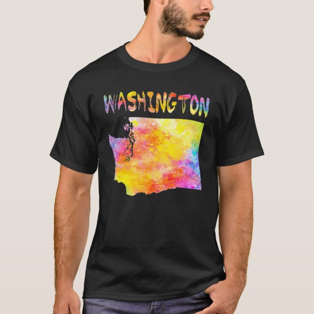 Camiseta Multicolor Watercolor Washington State Map Digital (Frente)