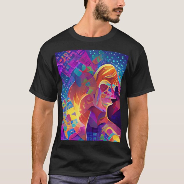 Camiseta Multicoloração vibrante, linda, fuchsia amarela pú (Frente)