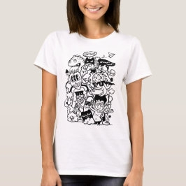 Camiseta Multidão de Personagens de Desenho Animado Excêntr