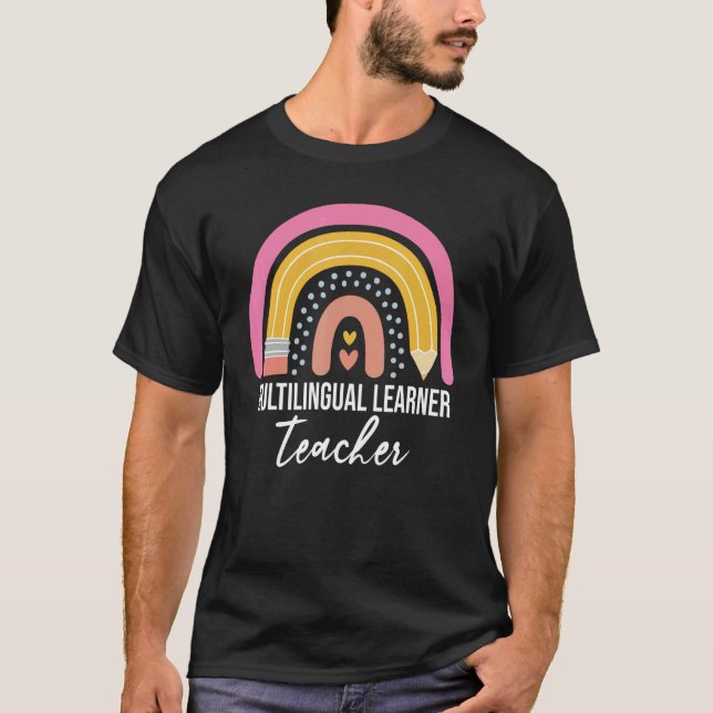 Camiseta Multilingual Learner Teacher Leopard Rainbow  Teac (Frente)