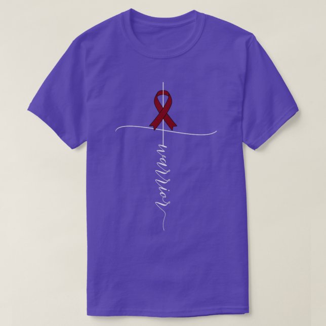 Camiseta Multiple Myeloma Awareness Warrior Burgundy Ribbon (Frente do Design)