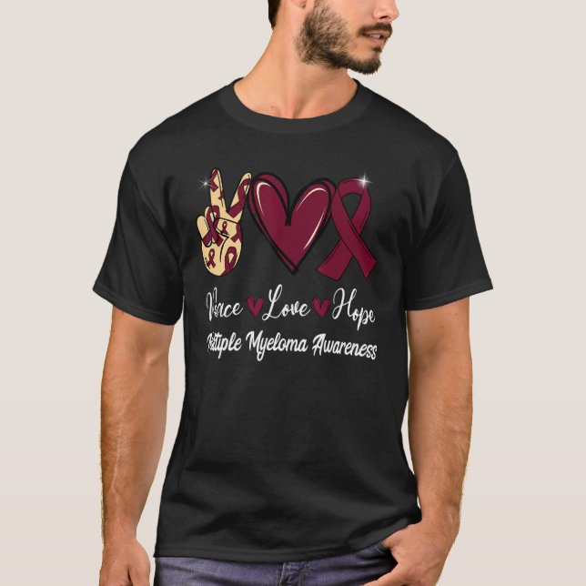 Camiseta Múltiplos Myelomas Sensibilização Paz Amor Esperan (Frente)