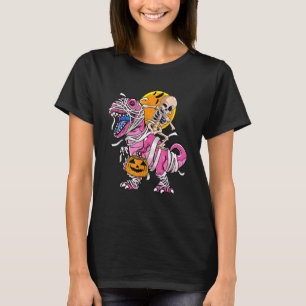 Camiseta Múmia de Esqueleto Montando Dinossauro rex Abóbora
