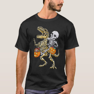 Camiseta Múmia de Esqueleto Montando Dinossauro rex Abóbora