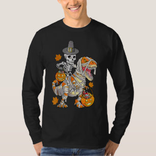 Camiseta Múmia de Esqueleto Montando Dinossauro rex Dia de